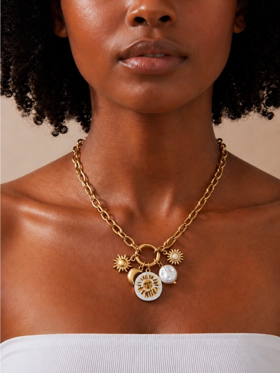 Jewelry - New! Coastal Sunshine Pearl Charm Gold Paperclip Chain Necklace (4016) NWOT